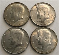 (4) 40% Silver Kennedy Half Dollars