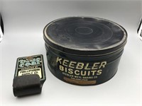 Keebler advertising tin and Blue Coal advertising