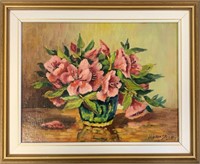 BEAUTIFUL SIGNED OIL ON BOARD FLORAL SILL LIFE