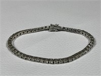 Sterling Silver Bracelet with White Stones 7in L