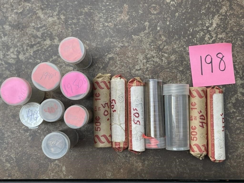 various 15 rolls of wheat pennies (varying sizes)