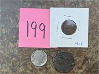 1838 Large Cent (damaged) & more