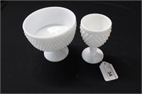 Milk Glass Hobnail Candy Dish and Stem Glass