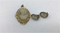 Cameo pendant and earring set