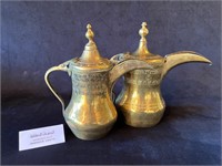 Turkish Brass Dallah Coffee Pot Pair