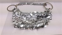 Silver Crochet Dangling Sequins Purse