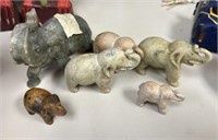Collection of Carved Marble Elephant Sculptures
