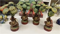 Four Metal Monkey Candle Holders