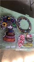 Tribal art lot. Doll is 15 inches tall. Wreath is