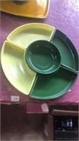 Mid century snack set. Green and yellow glass. N