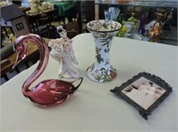 Handmade Cranberry Swan, Vase, Figurine, etc.