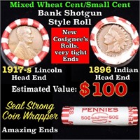 Mixed small cents 1c orig shotgun roll, 1917-s Whe