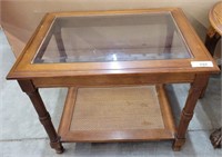 BEVELED GLASS RATTAN END TABLE