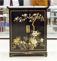 Chinese Black Lacquer Wood Floral Cabinet Table