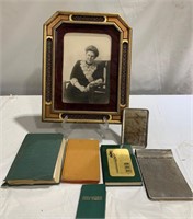 Vintage Framed Photo & Notebooks