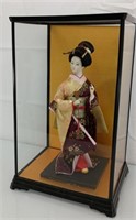 Japanese Geisha doll w/glass case 9"x 15"