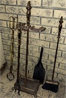 Brass fireplace tools with 2 fire roasters