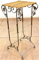 Traditional Iron & Woven Rattan Plant Stand