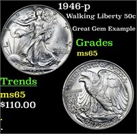 1946-p Walking Liberty Half Dollar 50c Grades GEM