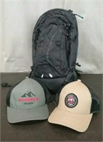 Amelba Hydro Backpack & 2 Scheels Baseball Hats