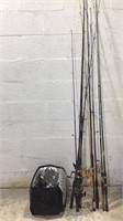 10 Fishing Poles and a Collection of Reels M12D