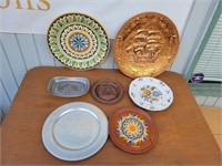 (7) Platter/Charger Plates: Brass/Pewter & Ceramic