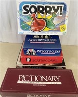 5 Games-Sorry, Pictionary, Upwords, Scattegories +