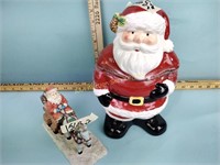 Santa cookie jar and Santa figurine