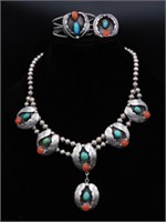 (3) piece Bobby Thompson Navajo turquoise and red