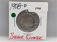 1908-D 90% Silv Barber Quarter