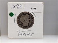 1892 90% Silv Barber Quarter