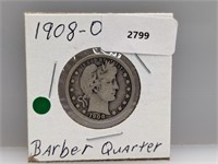 1908-O 90% Silv Barber Quarter