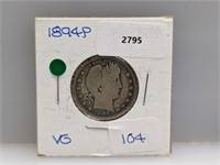 1894 90% Silv Barber Quarter