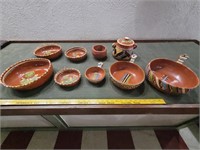 9pc Mexico antique red clay terra  cotta pottery