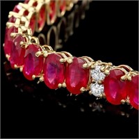 54.00ct Ruby & 1.35ct Diamond Necklace, 14k Gold