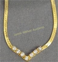 14k Gold 16 5" Necklace, 7 Diamond Chevron 2.4