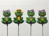 A frog & his ladies garden stakes