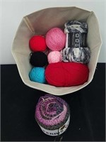 Group of yarn and canvas tote
