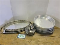 Assorted Baking Pans,Glass Trays & Oil Lamp