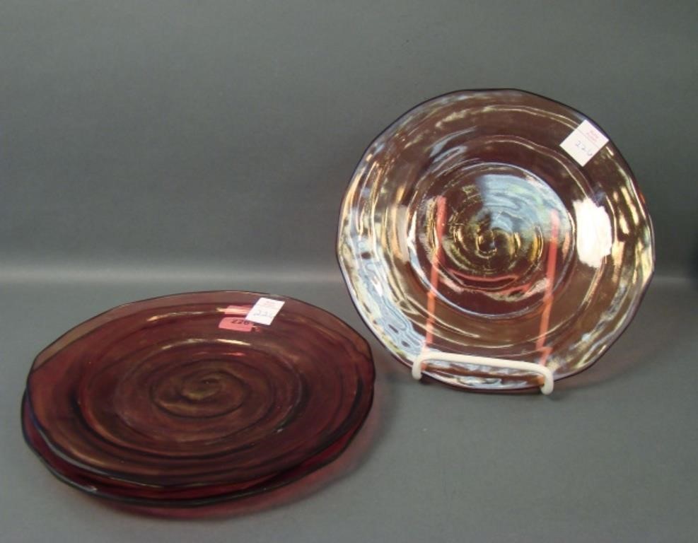 (3) Consolidated Cranberry Flash Catolonian Plates