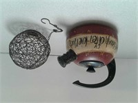 Americana teapot and metal hanging candle holder