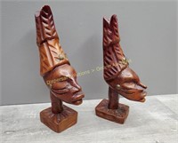 Pair - Carved Tribal Heads