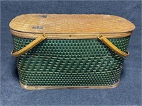 Vintage Green Wicker Picnic Basket
