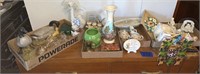 Figurines, carnival glass piggy banks, vases and