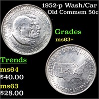 1952-p Wash/Car Old Commem Half Dollar 50c Grades