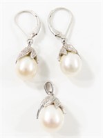 STERLING SILVER & PEARL PENDANT & EARRINGS