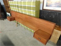 TEEK HEADBOARD BED,  WITH END TABLES