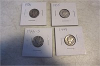 Four Silver Mercury Dimes Coins