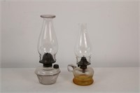 PAIR OF GLASS OIL LAMPS