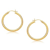 14k Gold Hoop Earrings With Diamond-cut Finish